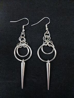 Punk / Goth Silver Spike Hoop Long Drop Earrings
